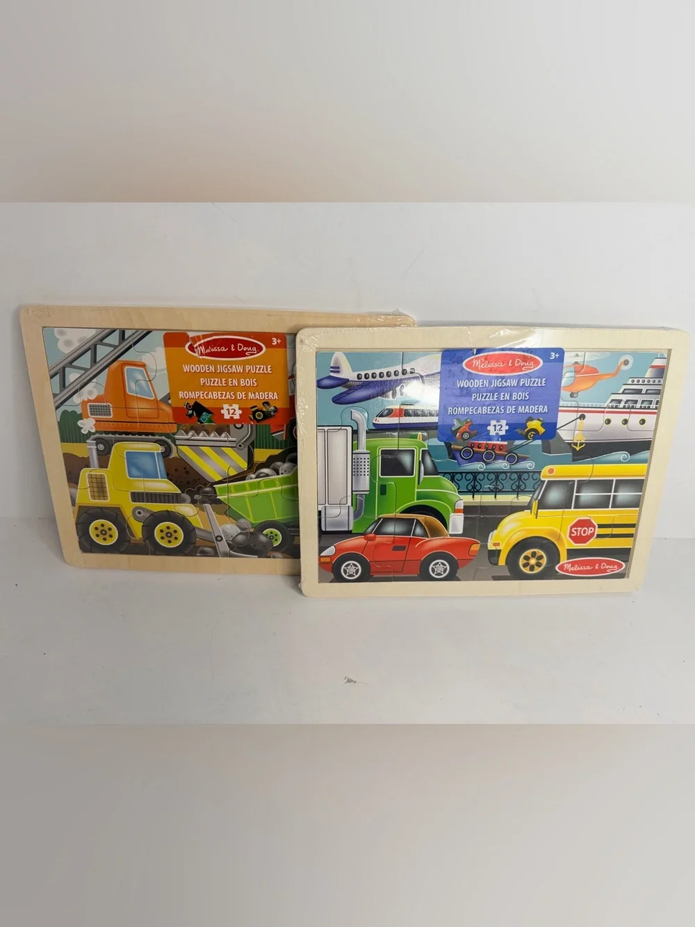 Melissa & Doug Wooden Jigsaw Puzzle Lot of 2 Construction Site & On The Go